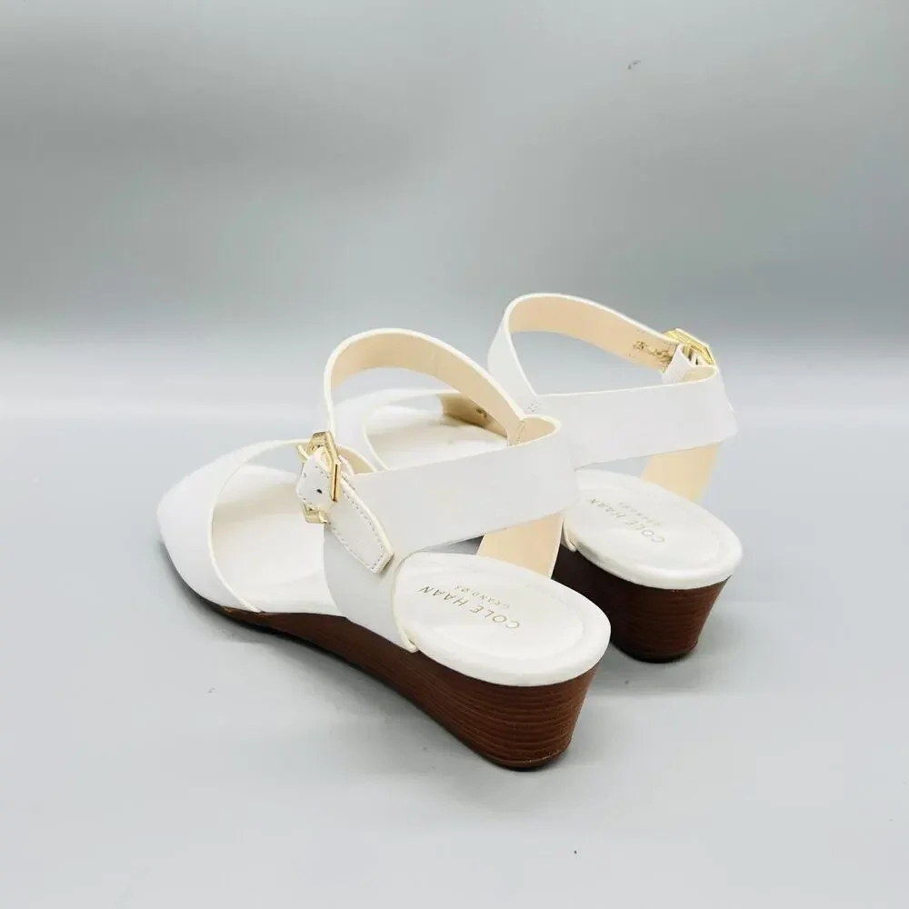 Cole Haan Sandals Womens 8.5 White Synthetic Grand OS Wedge Ankle Strap Shoes